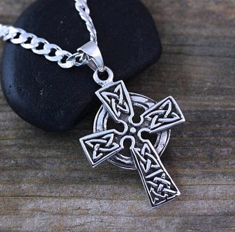 Celtic cross necklace Sterling silver Celtic Trinity Knots | Etsy