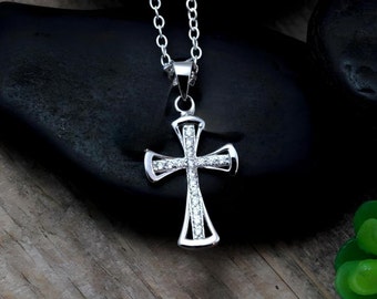 Cross Necklace For Girls Sterling Silver Small Cross Girls Jewelry First communion. Baptism Gift Choose Chain