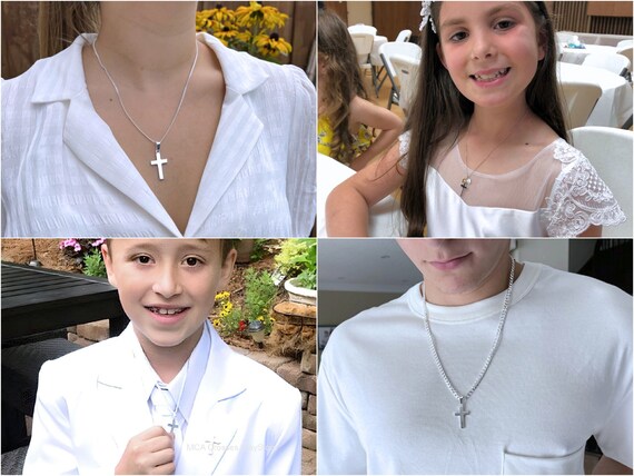 PRAYMOS Collana Croce In Argento 925 Con Zirconi - Regalo Per Comunione, Cresima, Battesimo Per Donne E Ragazze