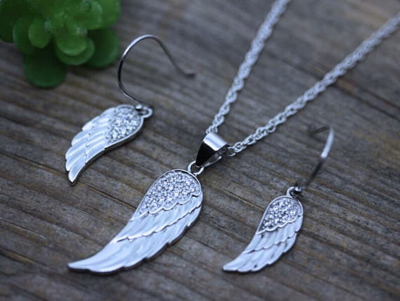 Set Sterling silver Angel Wing Necklace and Earrings