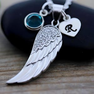 Sterling silver Angel Wing Necklace Guardian Angel Wings necklace with CZ personalized charms. Choose chain-