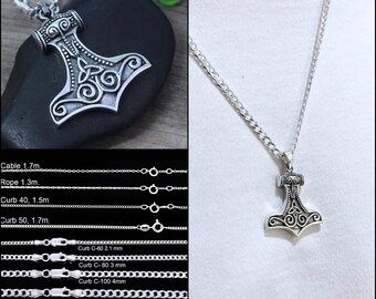 Thors hammer Pendant Necklace.  Sterling silver Viking pendant,  Norse Raven mens Celtic knot, Hammer Necklace, mens necklace. Choose Chain.