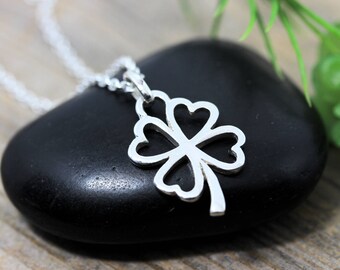 STERLING Silver Clover charm Necklace, Four Leaf Clover Necklace -SHAMROCK, Good luck Irish jewelry, Gift ideas. Hearth clover necklace