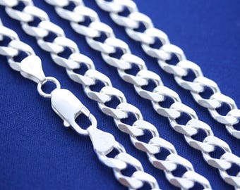 Genuine 925 Sterling Silver Curb Chain. 92.5 Silver Thick Chain Width 4.5mm width. Available 18" to 28" Lobster clasp. C-120