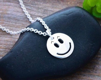 925 Sterling Silver Face Necklace, Sterling silver Face Necklace, Happy Face, Grinning Face Jewelry