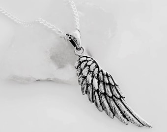 Sterling silver Angel Wing Pendant on Sterling silver chain. Engraving not Included.