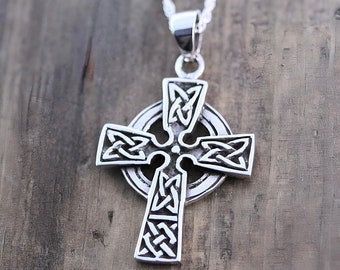 Celtic cross necklace, Sterling silver Celtic Trinity Cross, Engraving Not Include. Choose  chain, Celtic Cross . 2168