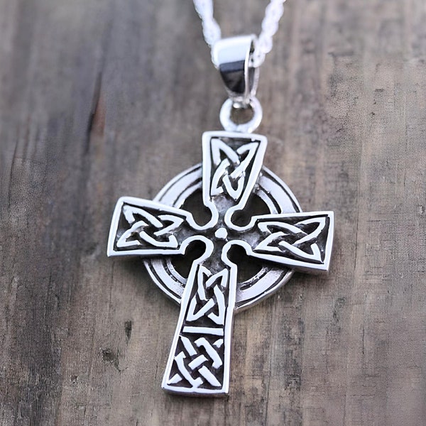 Celtic cross necklace, Sterling silver Celtic Trinity Cross, Engraving Not Include. Choose  chain, Celtic Cross . 2168