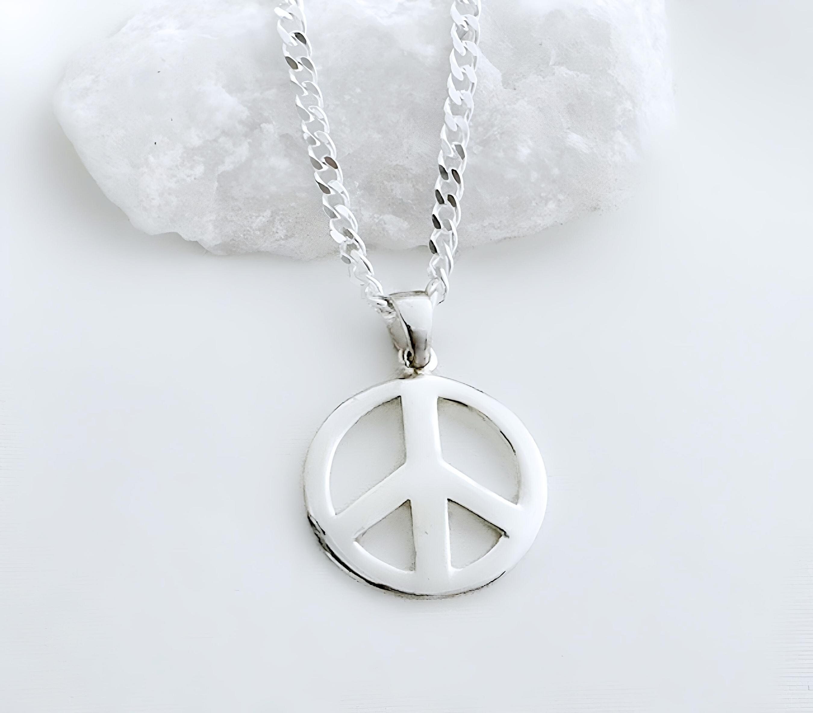 Chain Peace Sign Sterling Silver Peace Sign Necklace Peace Silver Peace Sign Pendant ...