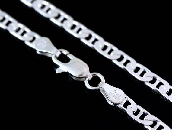Buy Sterling Silver Flat Marine Chain 3.8mm Width. Mens Italy