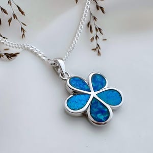 Sterling Silver Opal Flower  Necklace, Blue Opal Necklace, Sterling Silver Blue, Opal Jewelry, Choose your Chain