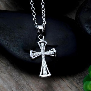 Cross Necklace For Girls Sterling Silver Small Cross Girls Jewelry First communion. Baptism Gift Choose Chain