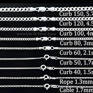 Men chain necklace 925 Sterling silver ITALIAN Curb Chains. Sterling Cuban. Links: 1.5mm, 1.7mm, 2.1mm, 4mm, 4.5mm, 5.6mm. Leather necklace image 3