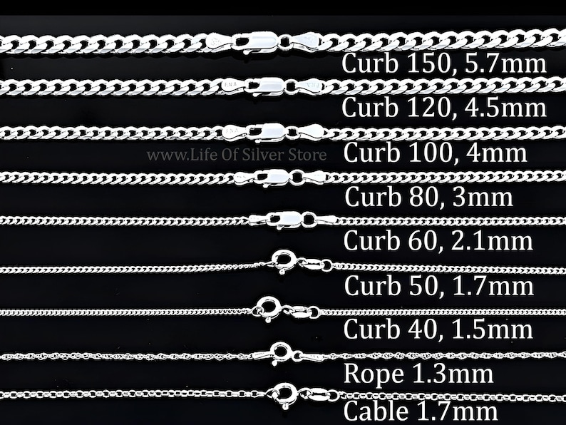 Men chain necklace 925 Sterling silver ITALIAN Curb Chains. Sterling Cuban. Links: 1.5mm, 1.7mm, 2.1mm, 4mm, 4.5mm, 5.6mm. Leather necklace image 3