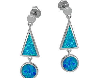Sterling silver Dangle Blue Opal Stud Earrings, 10x35mm - Epitome of elegance Drop Blue Earrings