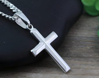 Sterling silver Cross Necklace Engrave Not Included. Small Cross Pendant Necklace, choose Italian chain. Cross Jewelry. 5141