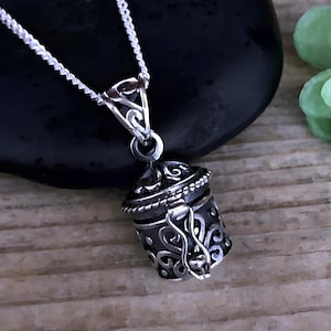 Sterling silver Memorial keepsake Capsule Perfume , Pills or loved one's Memory, Prayer Box Necklace, CHOOSE chain. Rf 123