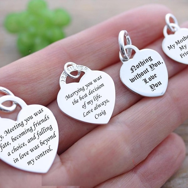 Corazón grabado en plata de ley 925 maciza con nombre personalizado. Regalo personalizado para mujer. Etiqueta circular ovalada. Alerta de identificación. Cadena no incluida*.