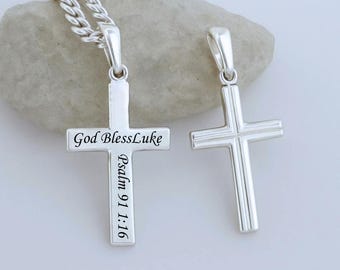 Personalized Cross Necklace Engraved Cross Necklace for Boys Cross Girls cross. Select Chain for Boy or Girl. 5152