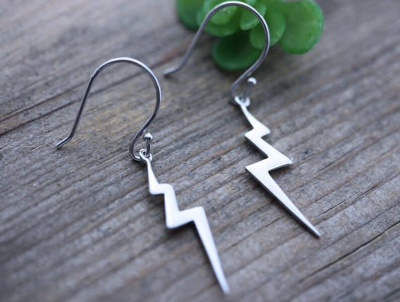 925 Sterling Silver Lightning Earrings Lightning Bolt Earring Etsy