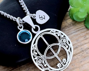 925 Sterling Silver Chalice Well Necklace Personalized Initial-Birthstone. Vesica Pisces Necklace. Customized Chalice Well. Choose chain