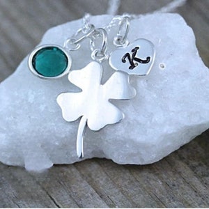 STERLING Silver Clover Necklace personalized with Birthstone-SHAMROCK, Four Leaf Necklace, Good luck Irish jewelry, Gift ideas image 4