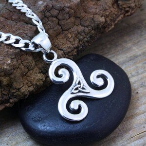 Triskele Necklace With triquetra, Sterling silver Triskelion Necklace, Triple Spiral Pendant, Celtic Jewelry, Gifts for Athletes image 2