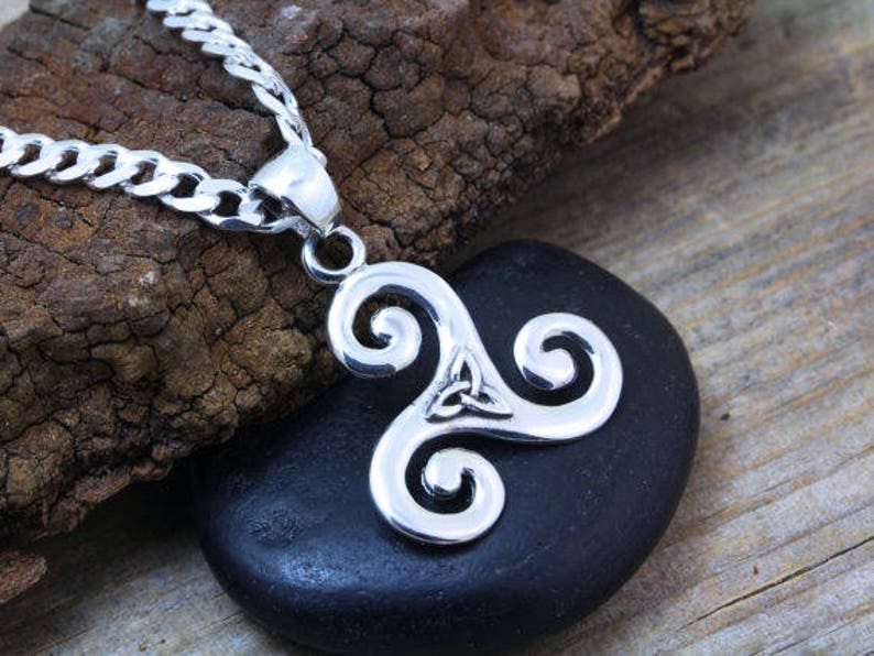 Triskele Necklace With triquetra, Sterling silver Triskelion Necklace, Triple Spiral Pendant, Celtic Jewelry, Gifts for Athletes image 2