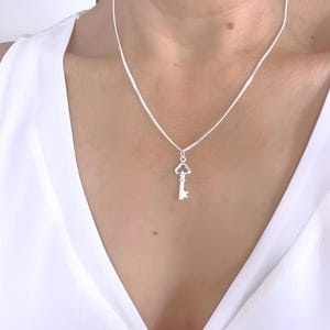 Sterling Silver Key Necklace Small Skeleton Key Necklace Antique Style Key Necklace, Skeleton Key Jewelry. Choose chain