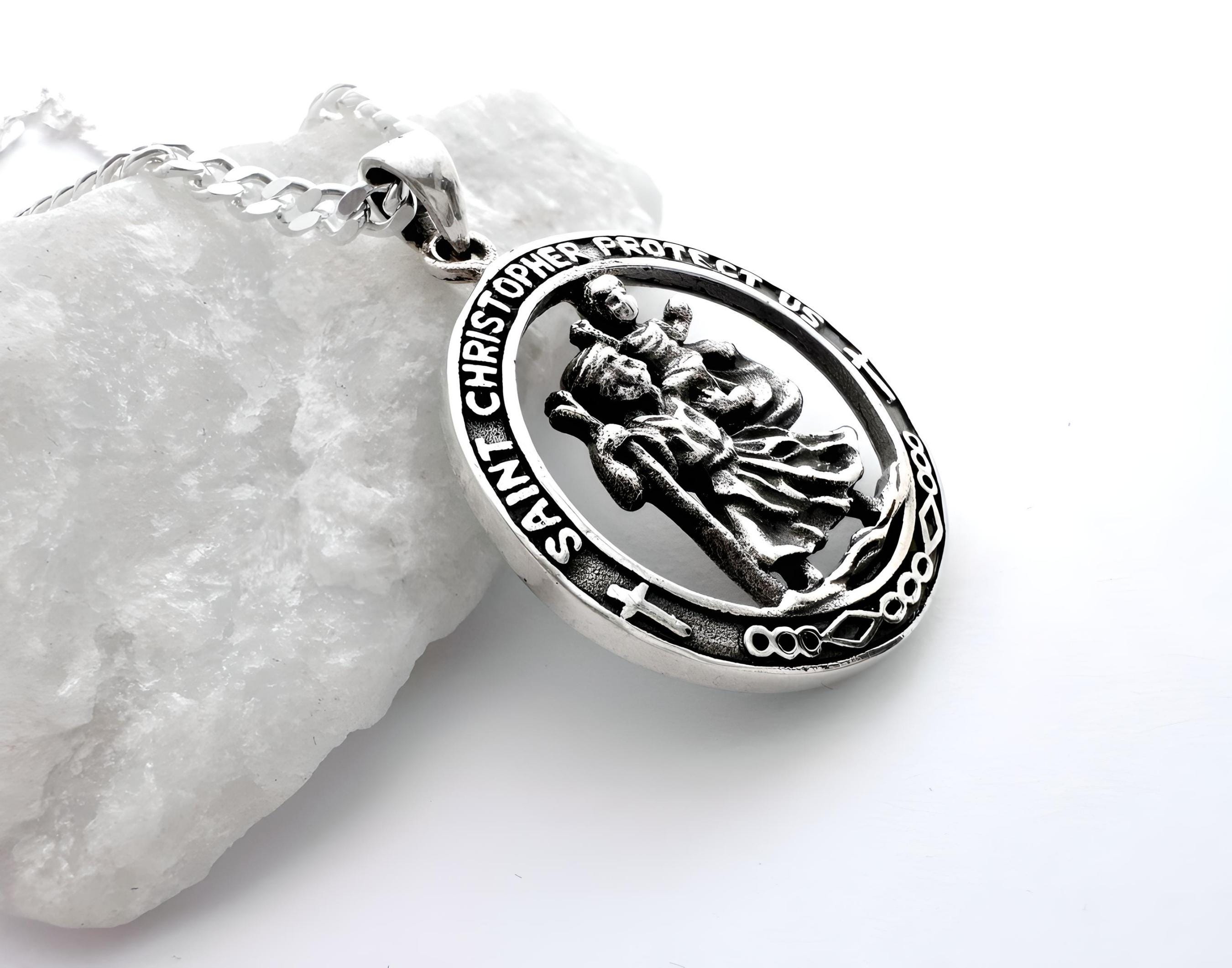 Collana Uomo Donna San Cristoforo Protettore - Catena Cristiana Portafortuna In Acciaio Oro