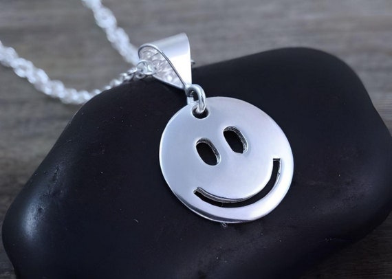 925 Sterling Silver Happy Face Necklace Silver Happy Face Necklace 