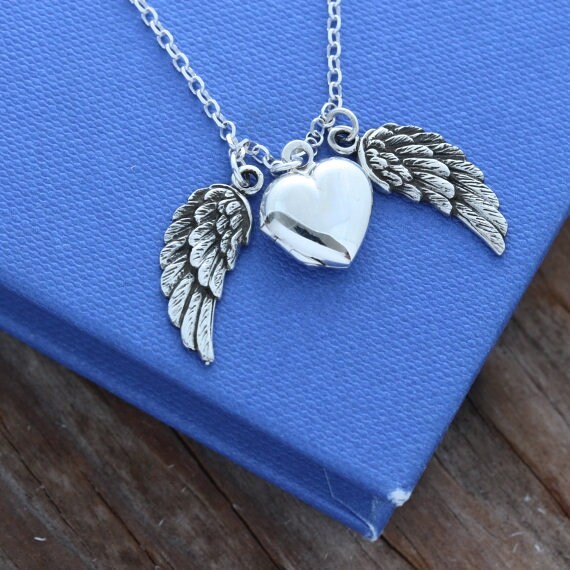 Angel Wing Locket Necklace Sterling Silver Guardian Angel | Etsy