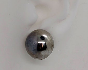 Vintage round half sphere pierced earrings : silver tone ; 3/4 inch diameter