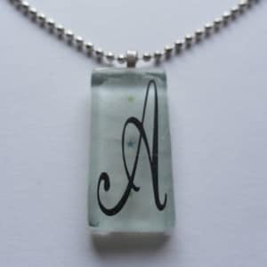 Vintage Letter &quot;A&quot; Blue Rectangular Pendant Necklace