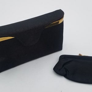 Vintage Pegi Paris Clutch Purse with Kisslock Coin Purse Black with Gold Hardware