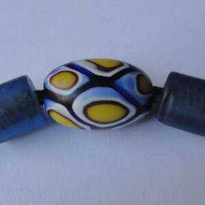 Necklace Beaded Brown Faux Leather Cord & Blue   (Adjustable) Vintage