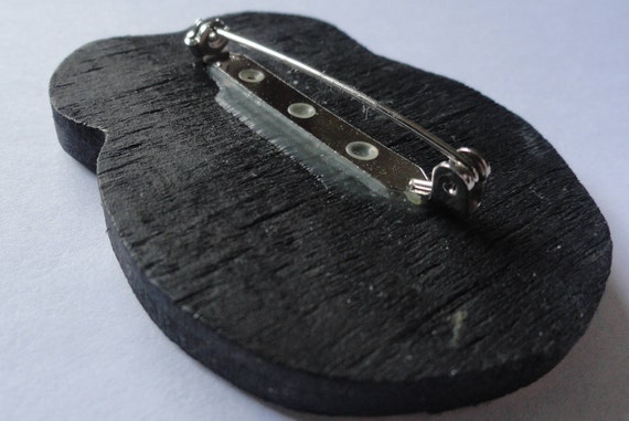 Vintage Handmade Black Bear Wooden Brooch Pin Bro… - image 4