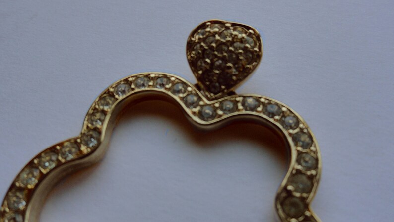Vintage Large Gold Tone Flower Pendant Silver Tone Rhinestones