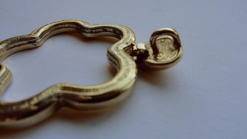 Vintage Large Gold Tone Flower Pendant Silver Tone Rhinestones