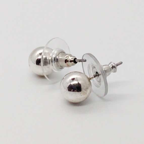 Vintage silver tone ball stud pierced earrings : … - image 3