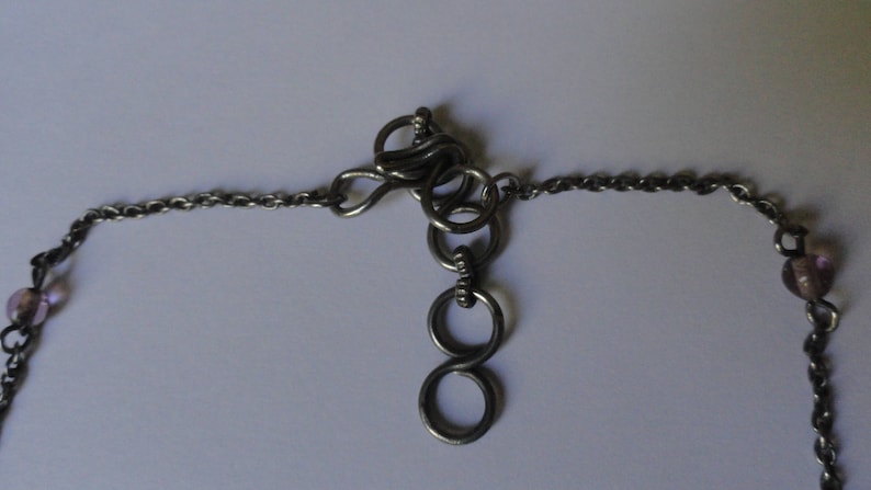 Vintage Minimalist Silver Tone /& Purple Beads Adjustable Y Necklace