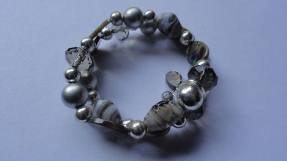 Vintage Double Strand Silver Tone Beaded Bracelet - image 4