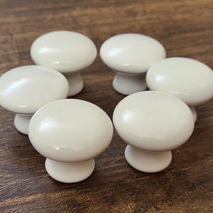 Vintage Lot of 6 White Porcelain Mushroom Shaped Knobs Cabinet Drawer Dresser Pulls Ceramic Farmhouse Decor