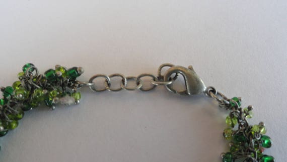 Vintage Green & Silver Tone Beaded Bracelet - image 4