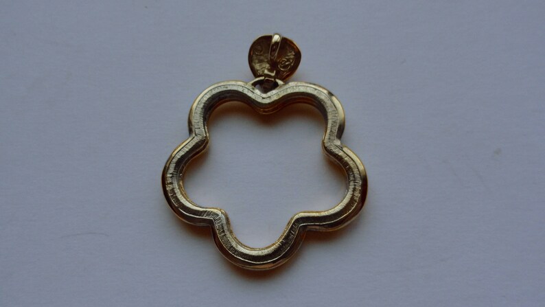 Vintage Large Gold Tone Flower Pendant Silver Tone Rhinestones