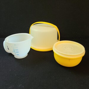 Vintage Tupperware Tuppertoys Toy Cake Taker Mixing Bowl Lid and Measuring Cup Kids Play Baking Dishes
