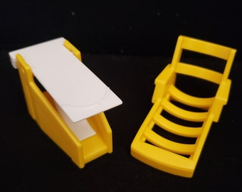 Vintage FISHER PRICE Yellow/White Diving Board and Yellow Lounge Chair from Little People Play Family 2526 Swimming Pool