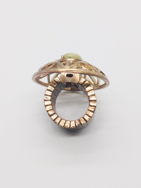 Vintage Gold Tone Statement Ring: Light Green Sto… - image 3