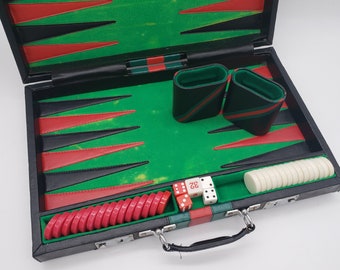 Large Backgammon Set Vintage Travel Game Brown Stripe Leatherette Fun Family Game