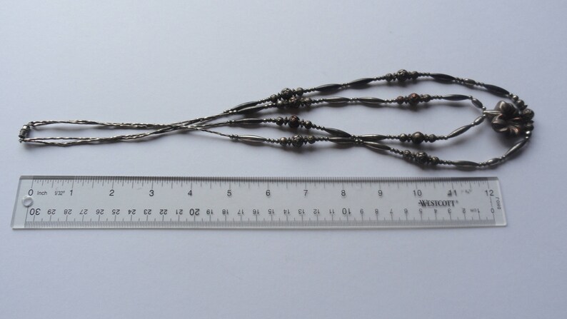 Vintage 28 Silver /& Copper Tone Beaded Flower Pendant Double Stranded Necklace